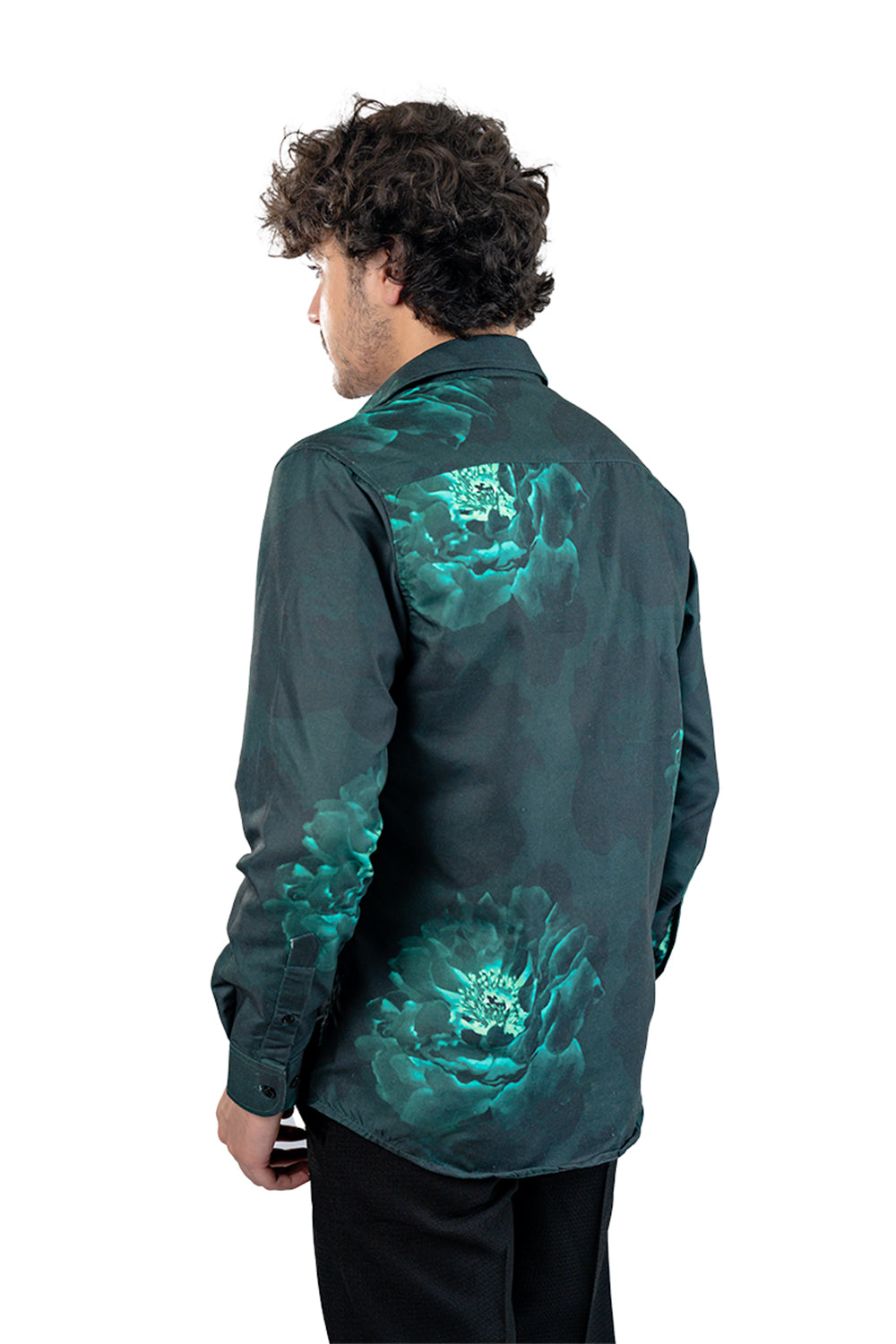 Dark Green Floral Men's Digital Satin Printed Shirt