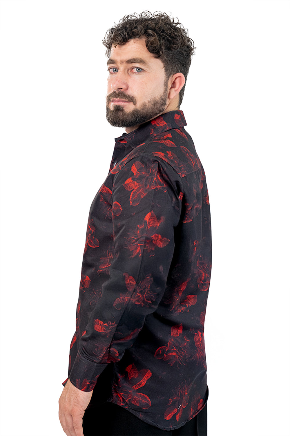 Black Floral Men's Digital Printed Satin Slim Fit Shirt