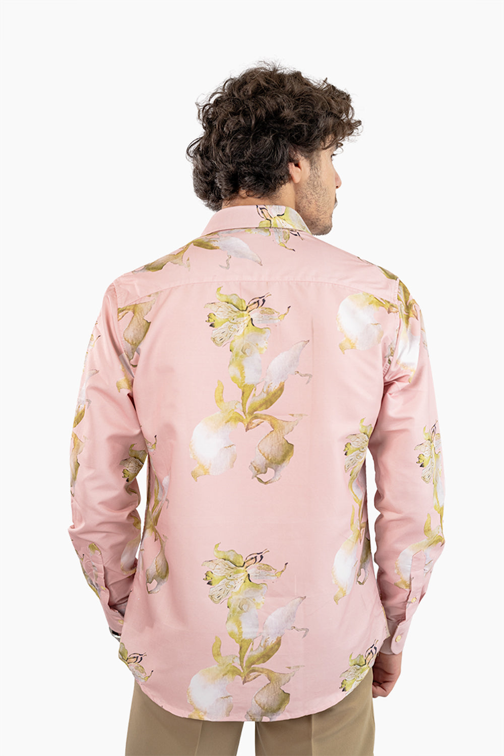 Pink Floral Men's Digital Printed Satin Slim Fit Shirt