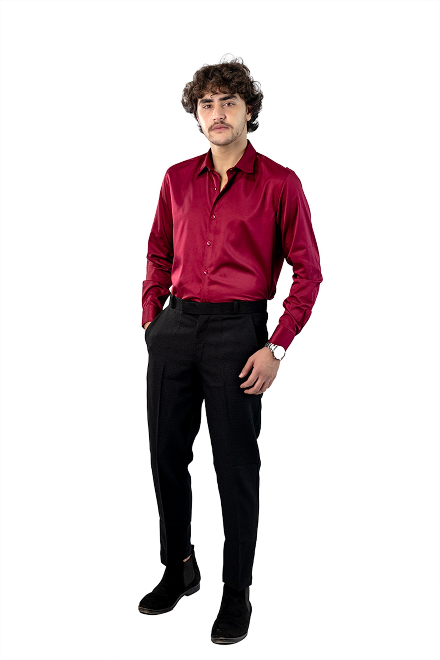 Maroon Men's Satin Slim Fit Shirt