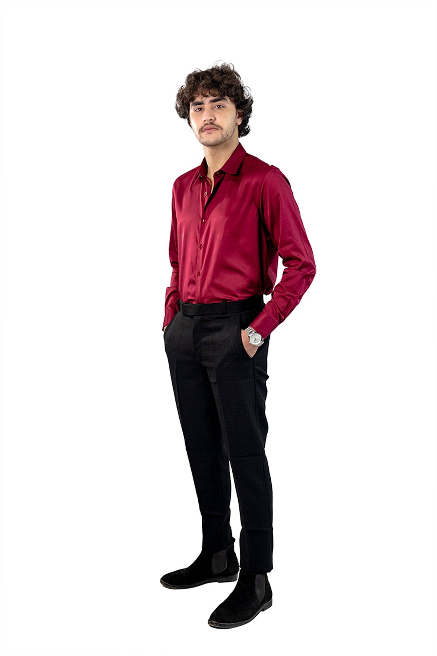 Maroon Men's Satin Slim Fit Shirt
