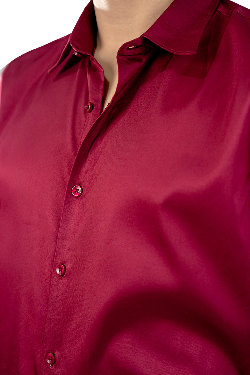 Maroon Men's Satin Slim Fit Shirt