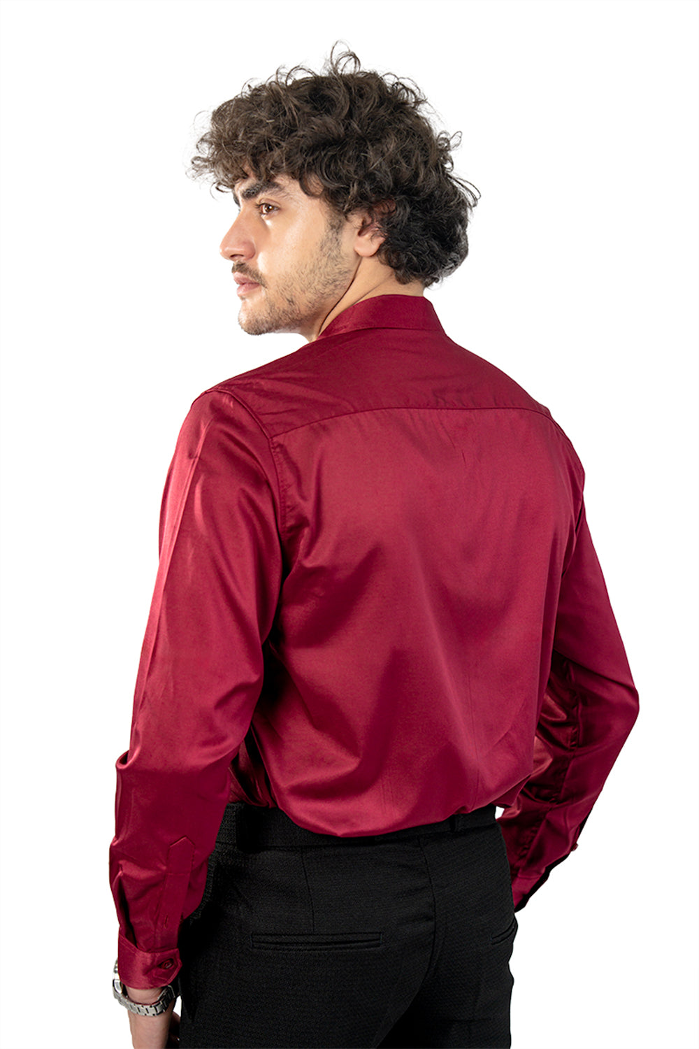 Maroon Men's Satin Slim Fit Shirt