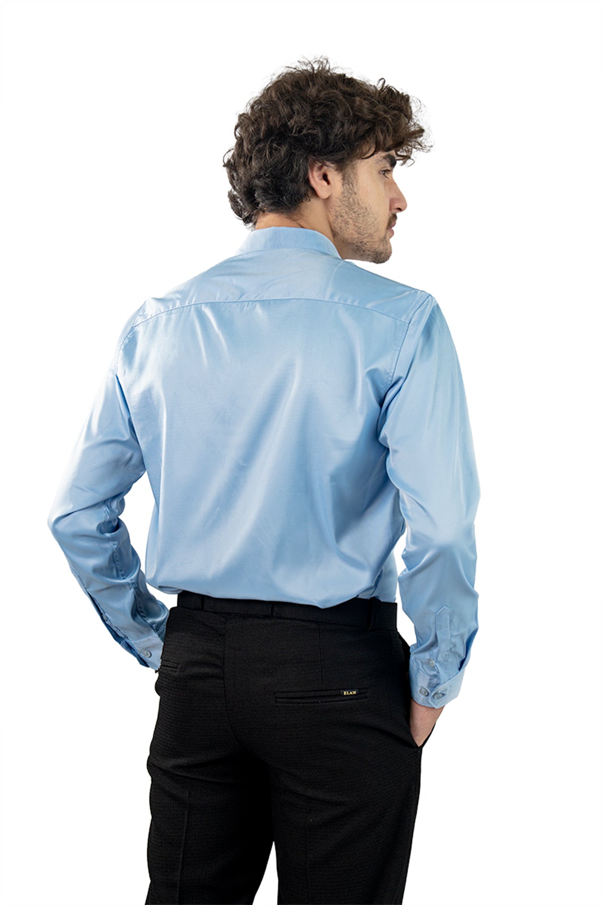 Light Blue Blue Men's Satin Slim Fit Shirt