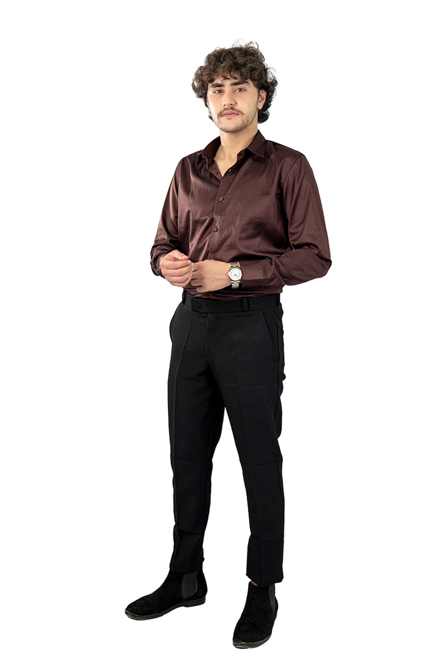 Brown Men's Satin Slim Fit Shirt