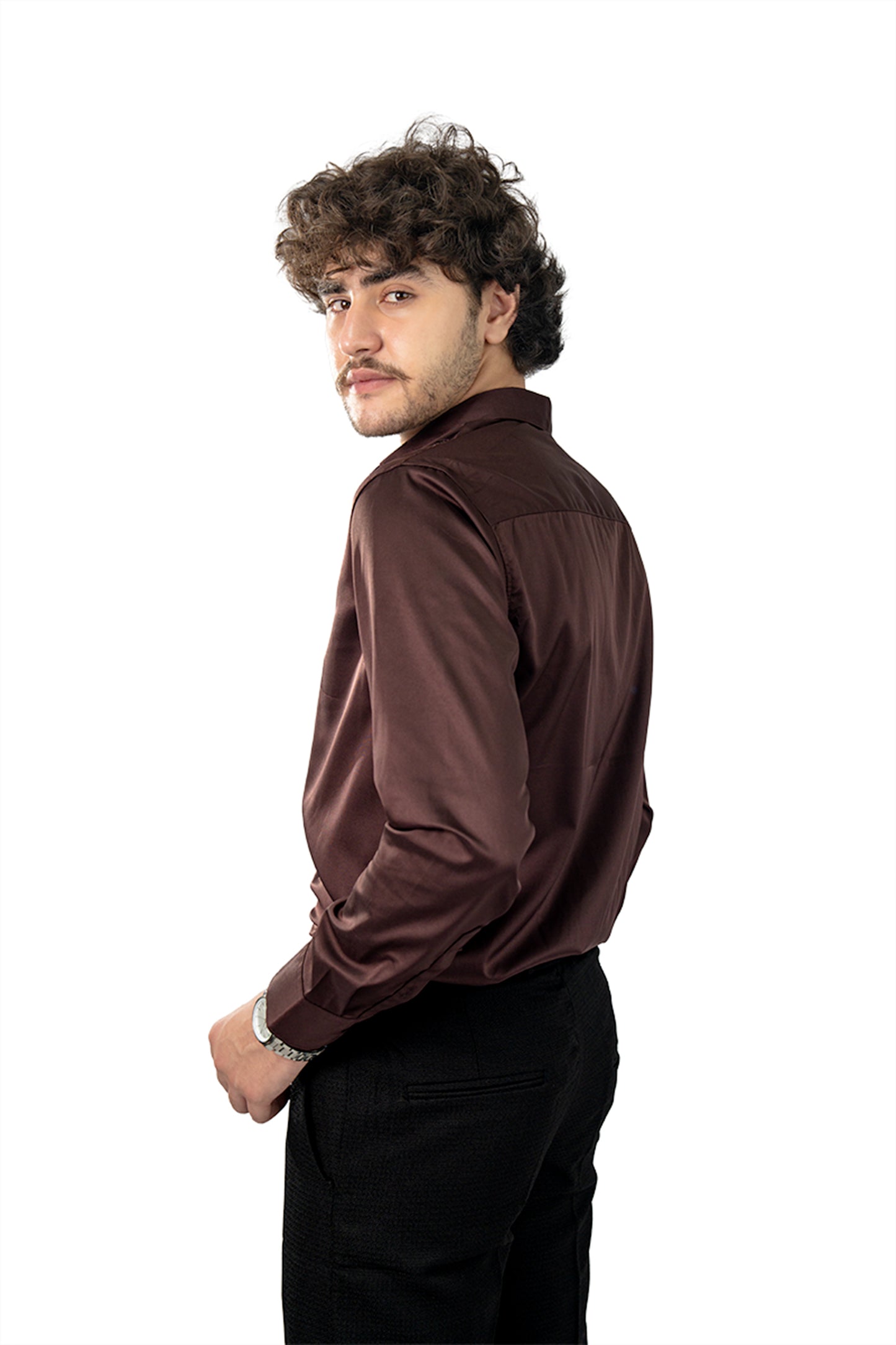 Brown Men's Satin Slim Fit Shirt
