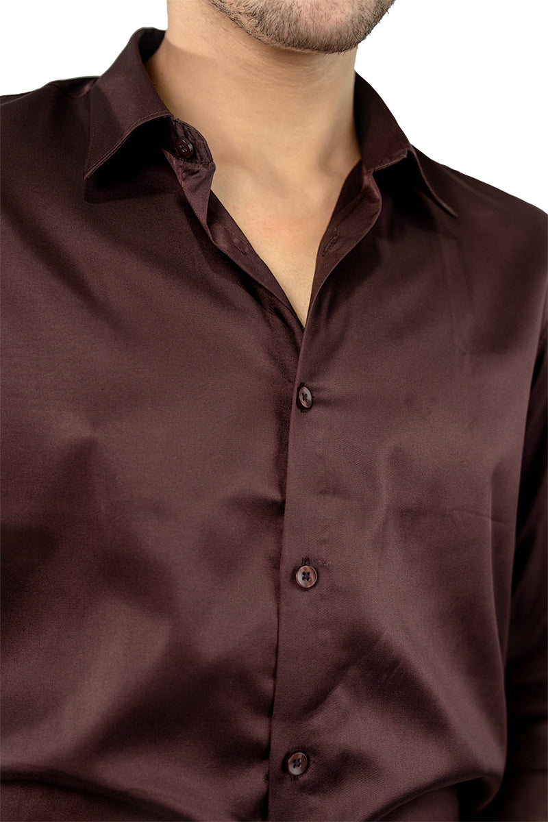 Brown Men's Satin Slim Fit Shirt