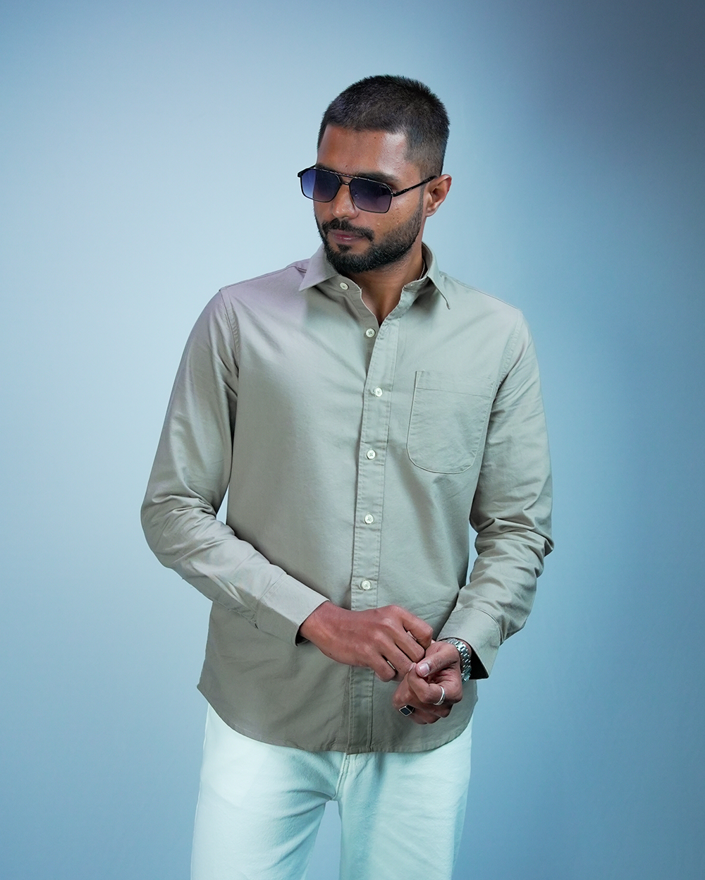 Light Taupe Cotton Shirt for Men/Regular fit full Sleeve Plain Casual shirt