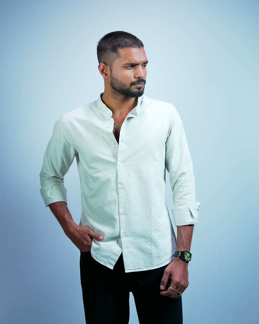 Seaglass C-Collar Shirt for Men/Regular fit full Sleeve Plain Casual shirt