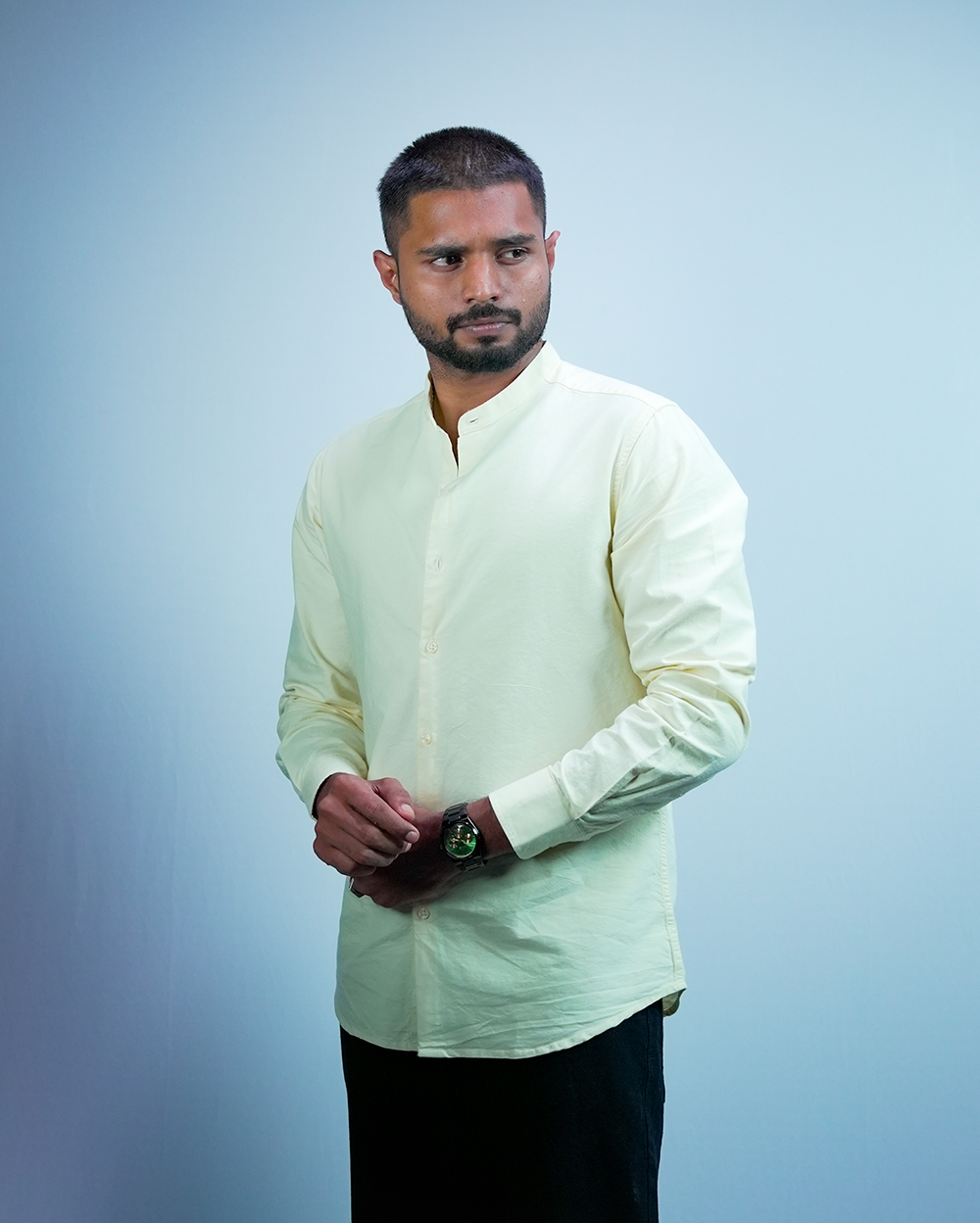 Yellow C-Collar Shirt for Men/Regular fit full Sleeve Plain Casual shirt