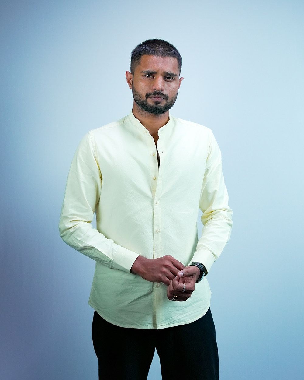 Yellow C-Collar Shirt for Men/Regular fit full Sleeve Plain Casual shirt