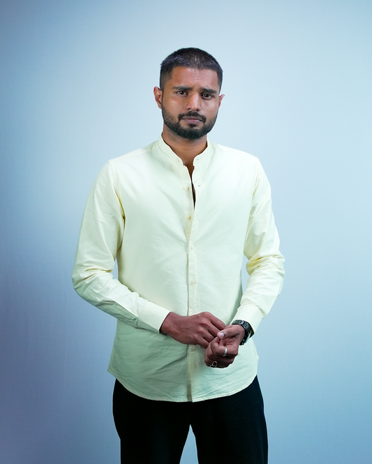 Yellow C-Collar Shirt for Men/Regular fit full Sleeve Plain Casual shirt