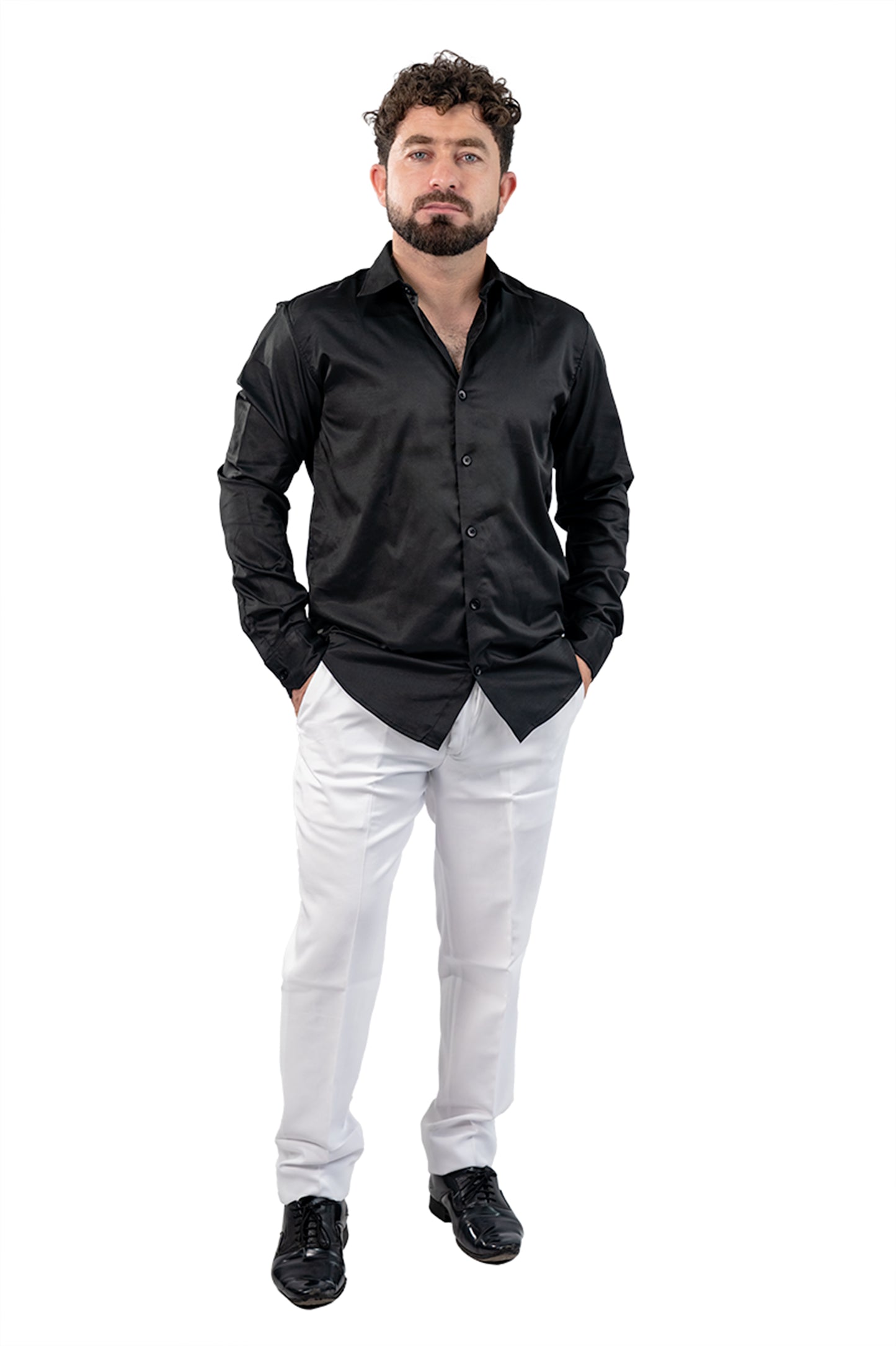 Black Men's Satin Slim Fit Shirt