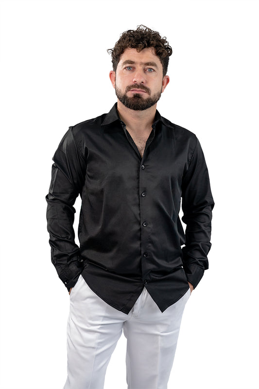 Black Men's Satin Slim Fit Shirt