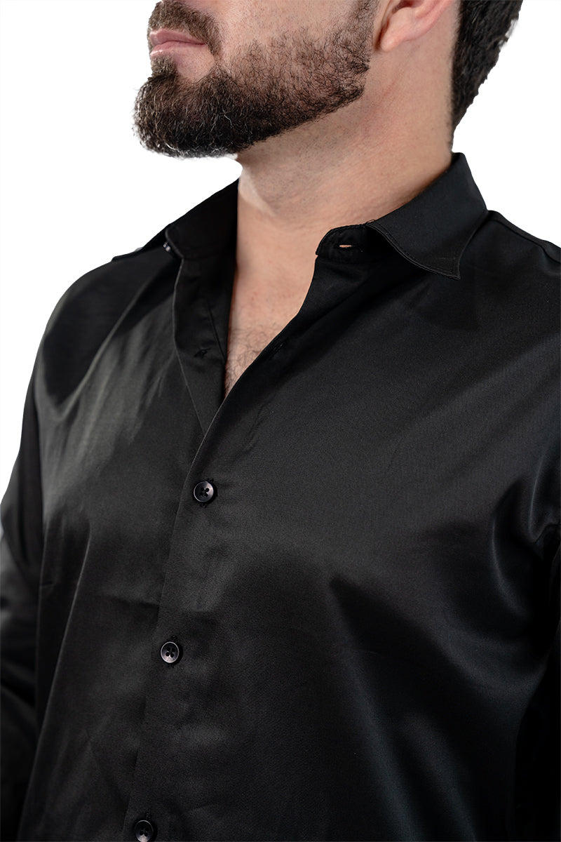 Black Men's Satin Slim Fit Shirt