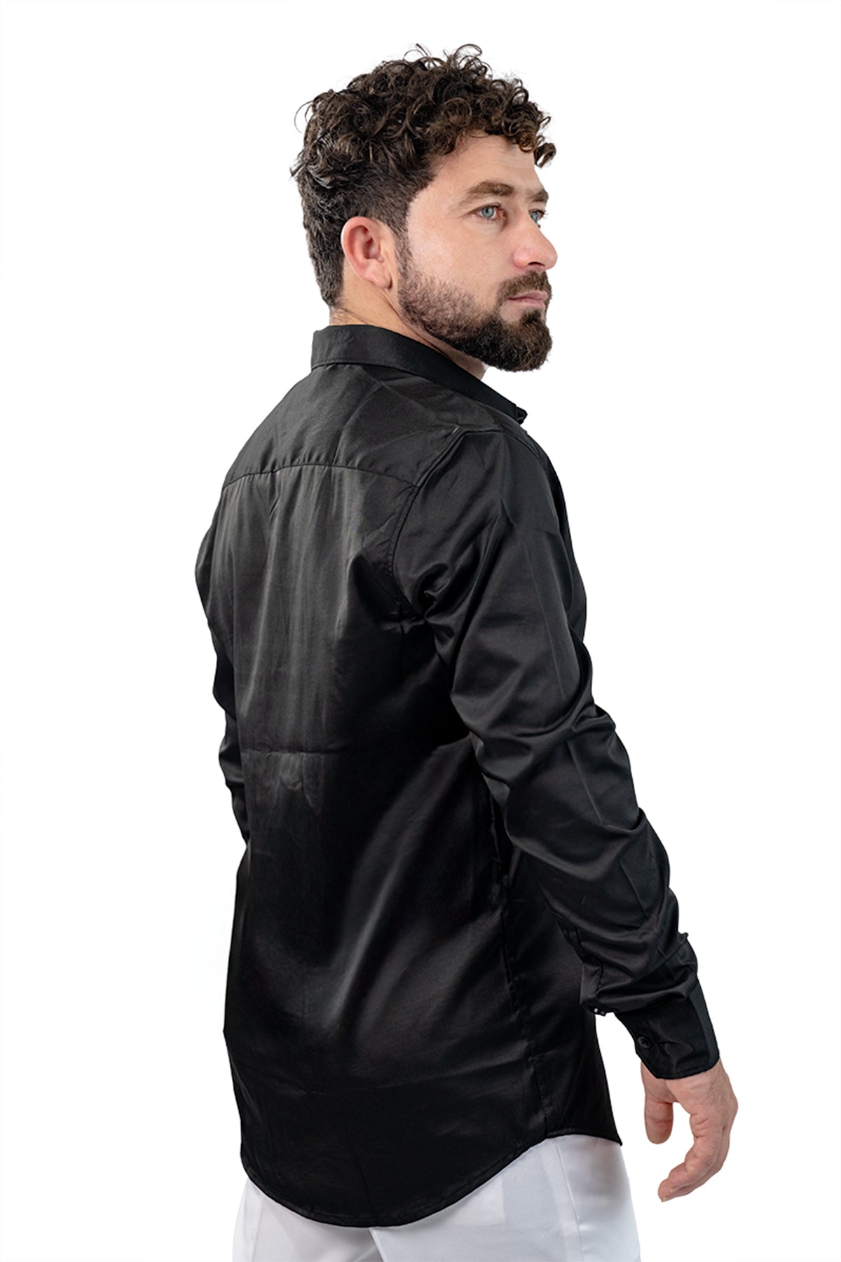 Black Men's Satin Slim Fit Shirt
