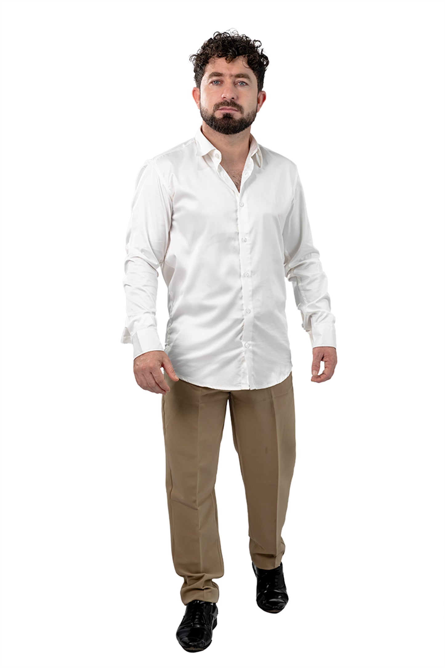 White Men's Satin Slim Fit Shirt