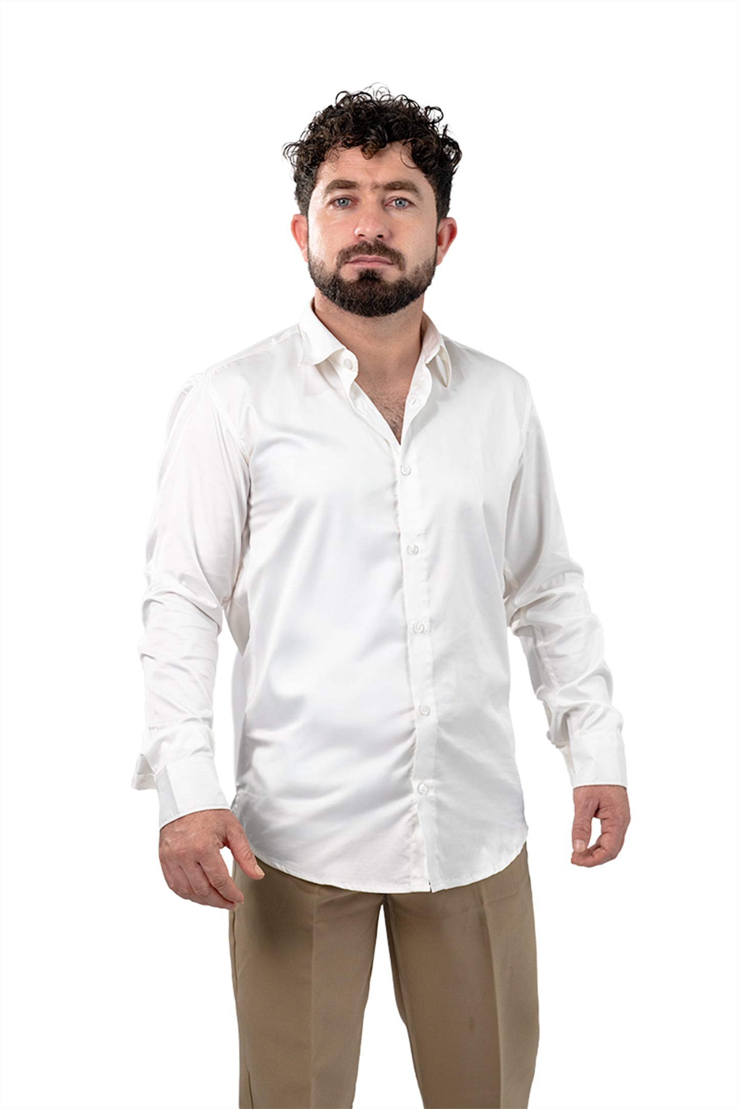 White Men's Satin Slim Fit Shirt