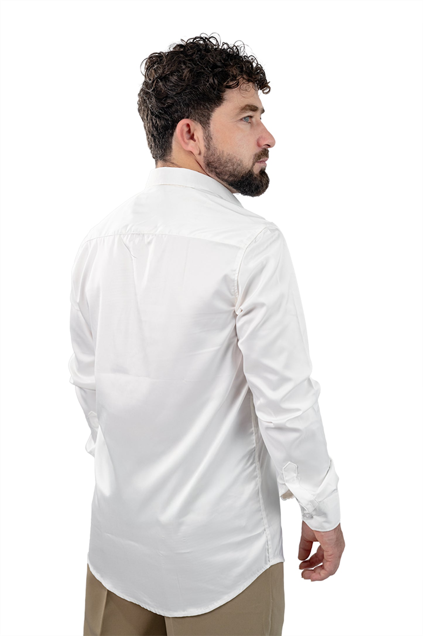 White Men's Satin Slim Fit Shirt