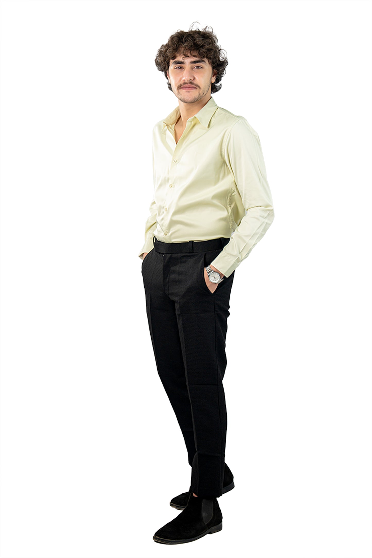 Light Olive Men's Satin Slim Fit Shirt