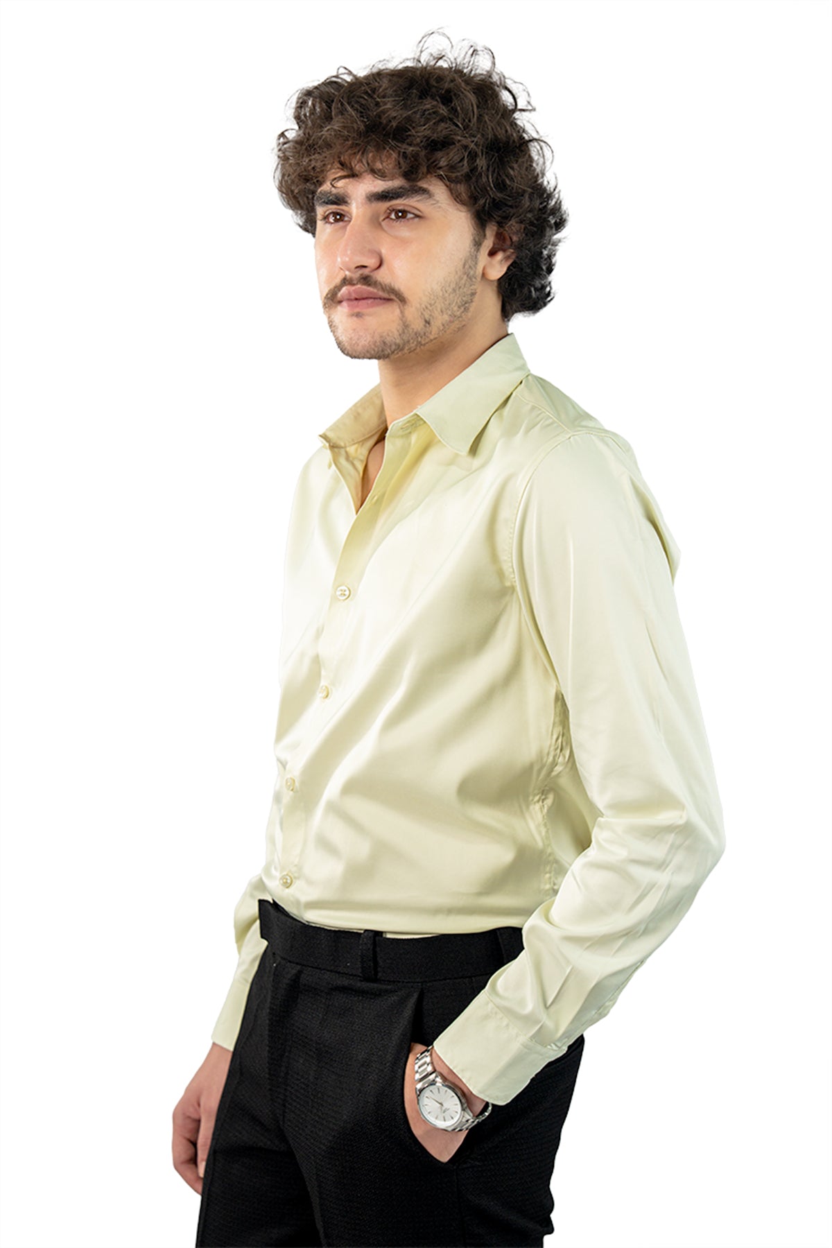Light Olive Men's Satin Slim Fit Shirt