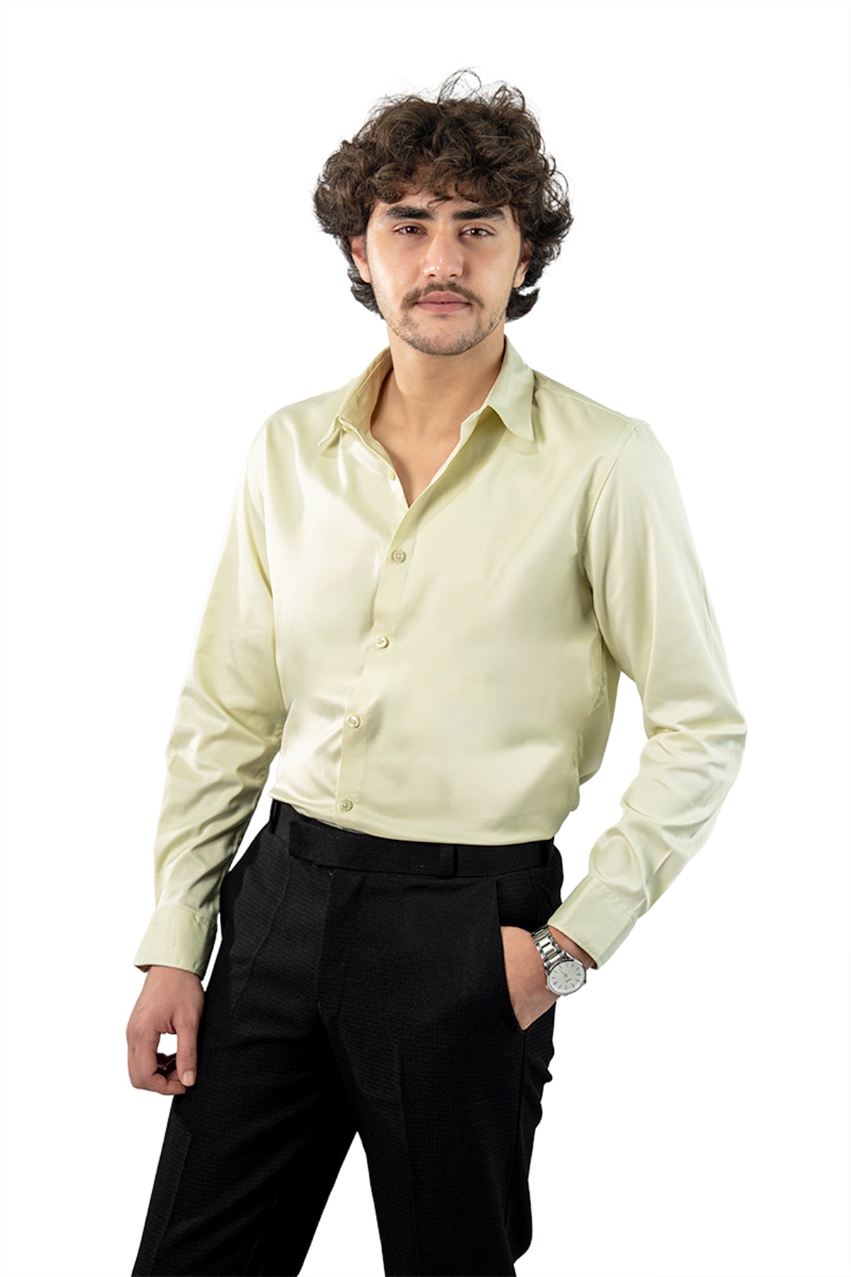 Light Olive Men's Satin Slim Fit Shirt