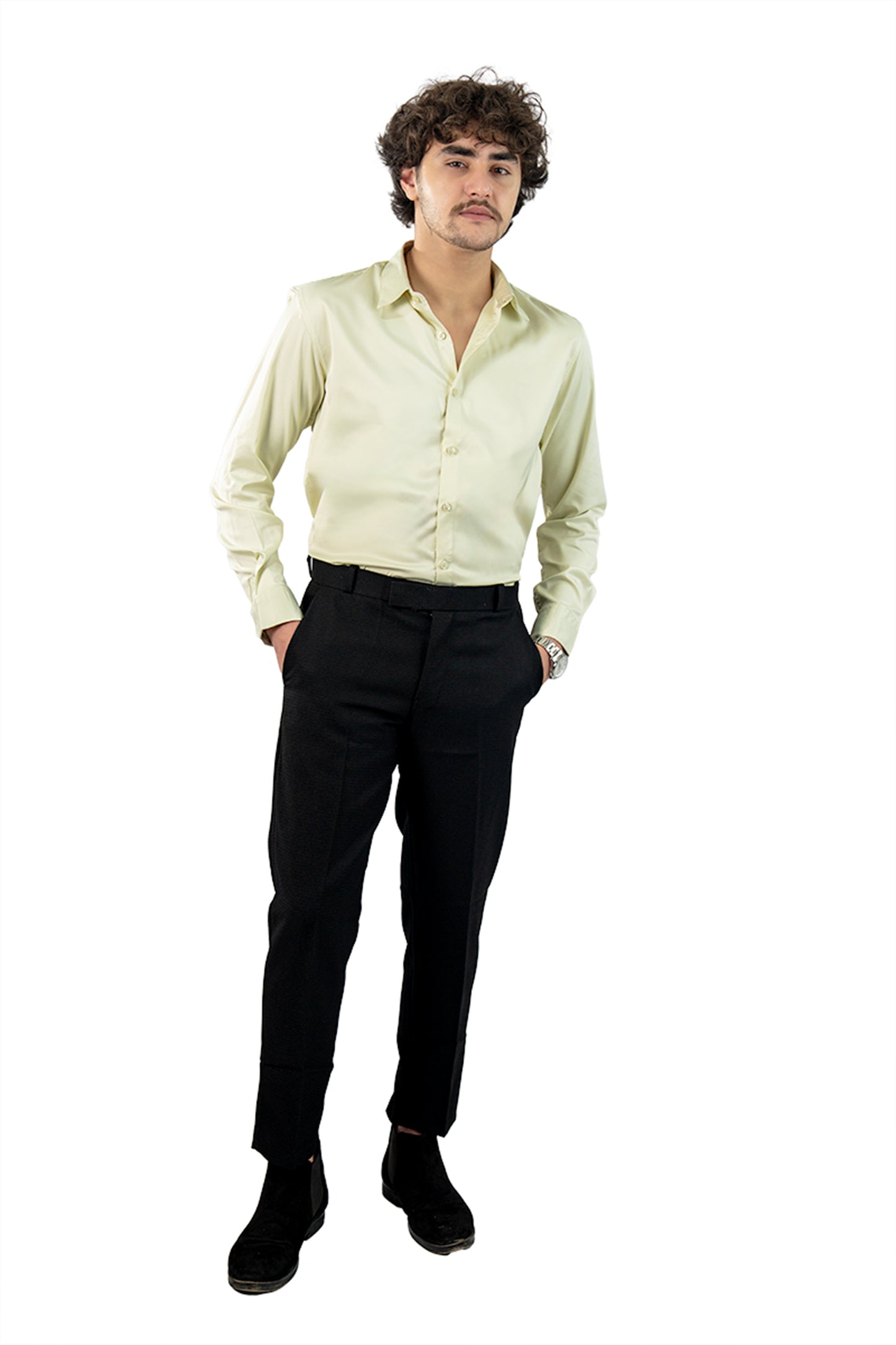 Light Olive Men's Satin Slim Fit Shirt