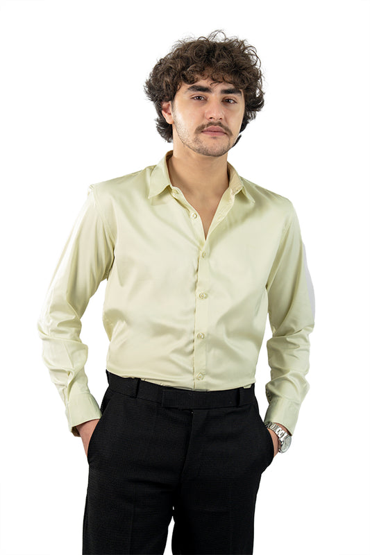 Light Olive Men's Satin Slim Fit Shirt
