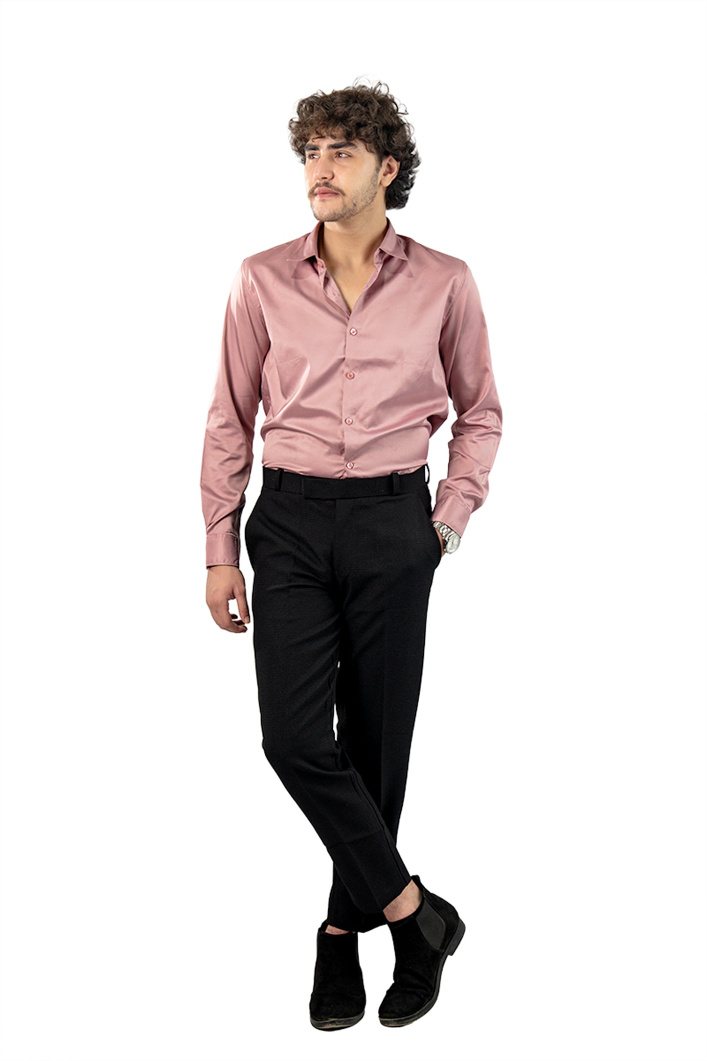 Pink Satin Mens Slim Fit Shirt