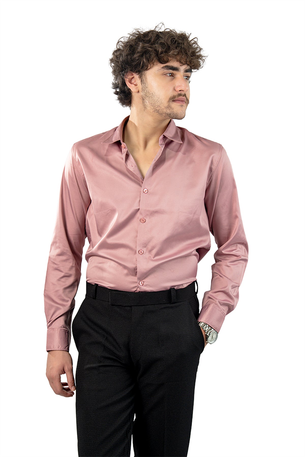 Pink Satin Mens Slim Fit Shirt