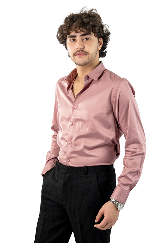 Pink Satin Mens Slim Fit Shirt
