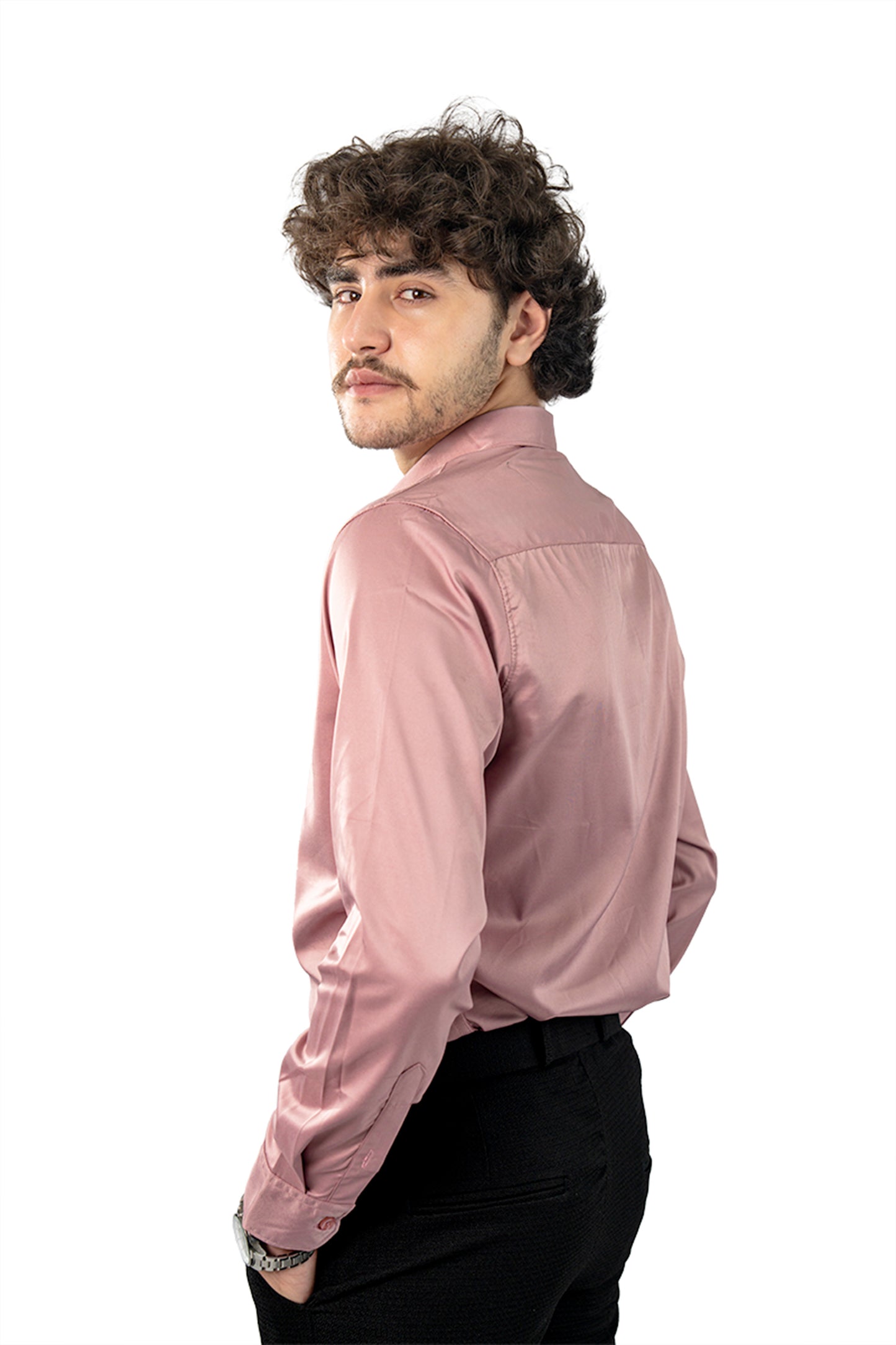 Pink Satin Mens Slim Fit Shirt