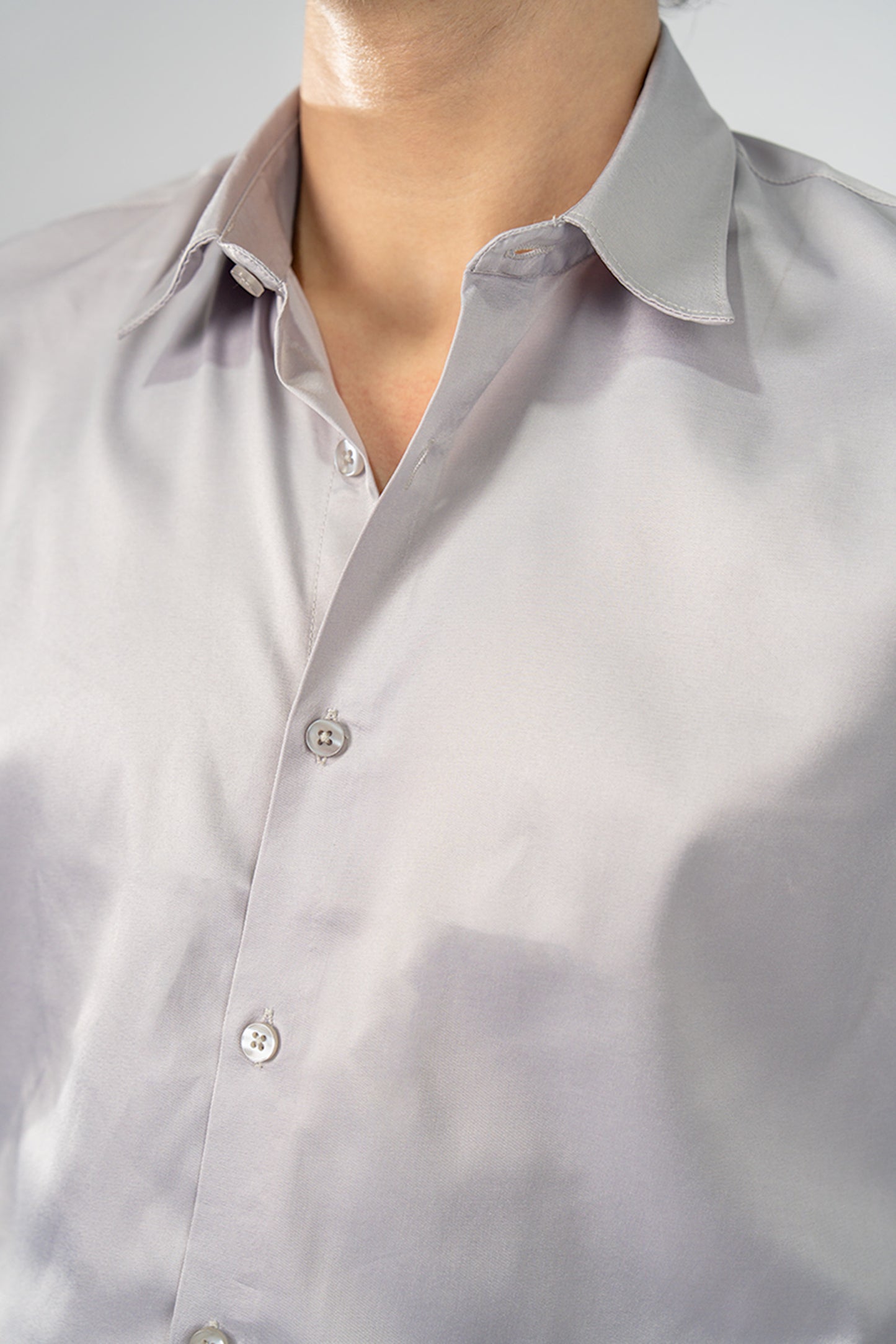 Light Grey Men's Satin Slim Fit Shirt