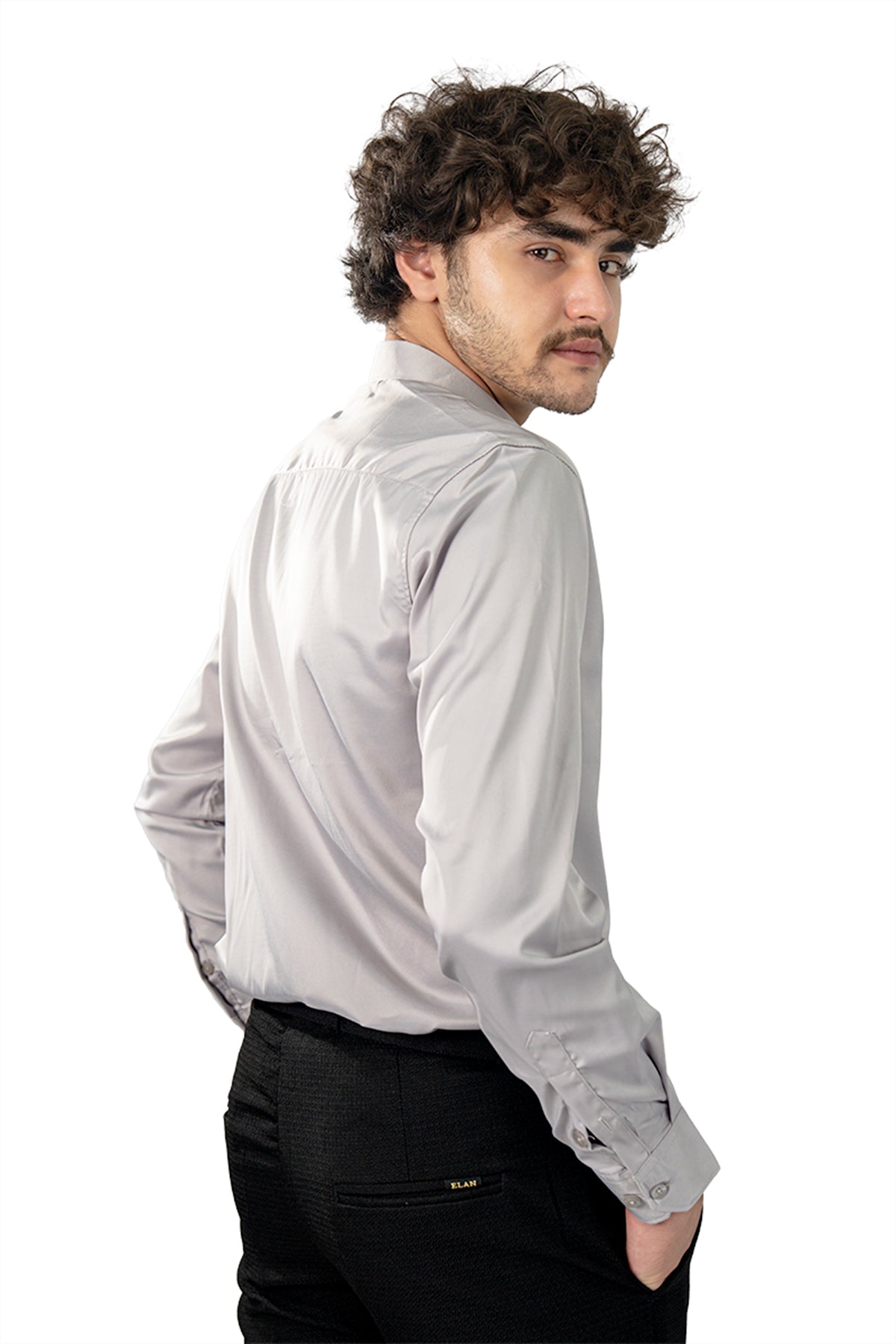 Light Grey Men's Satin Slim Fit Shirt