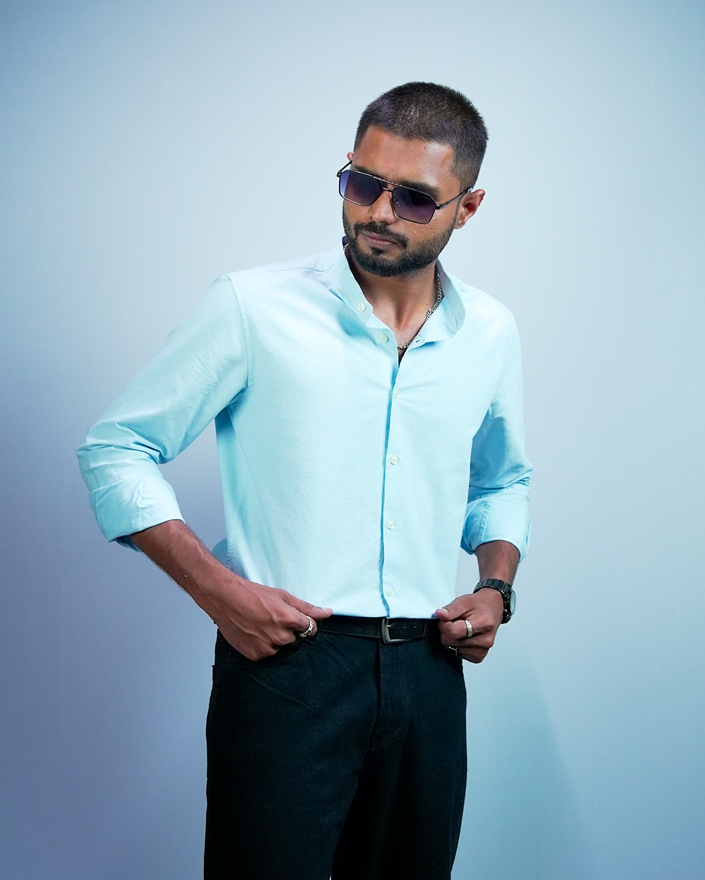 Sky Blue C-Collar Shirt for Men/Regular fit full Sleeve Plain Casual shirt