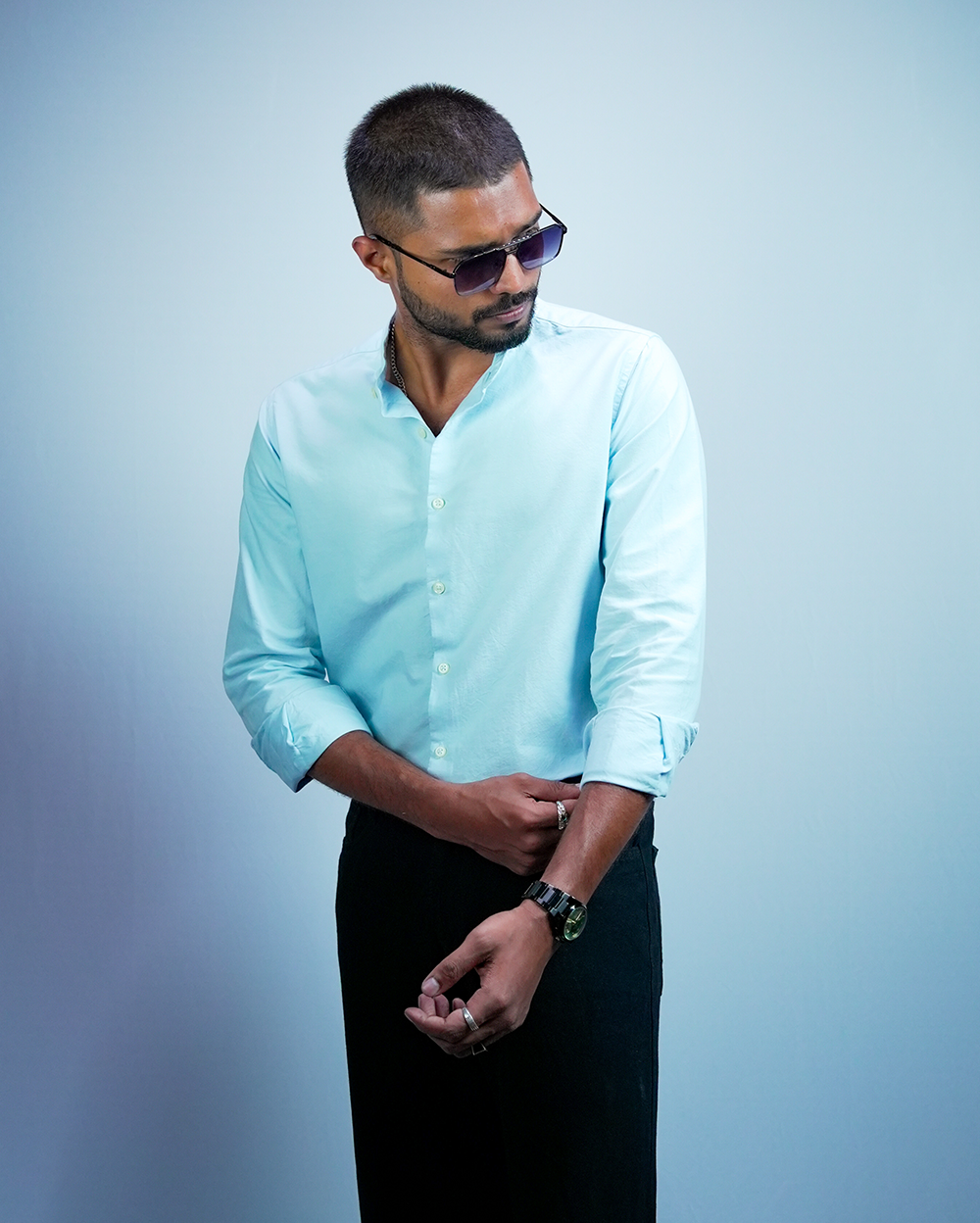 Sky Blue C-Collar Shirt for Men/Regular fit full Sleeve Plain Casual shirt