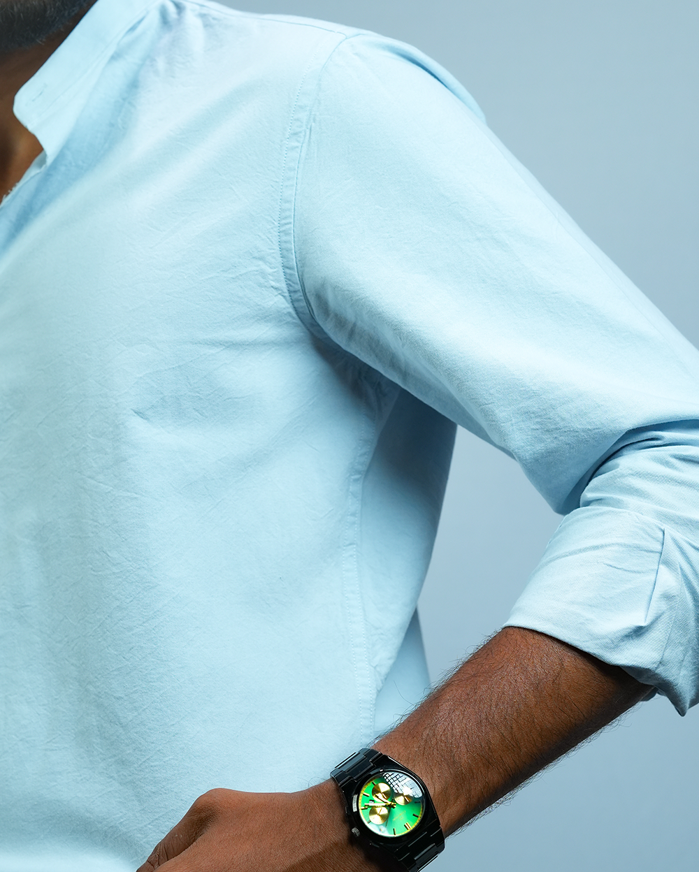 Sky Blue C-Collar Shirt for Men/Regular fit full Sleeve Plain Casual shirt