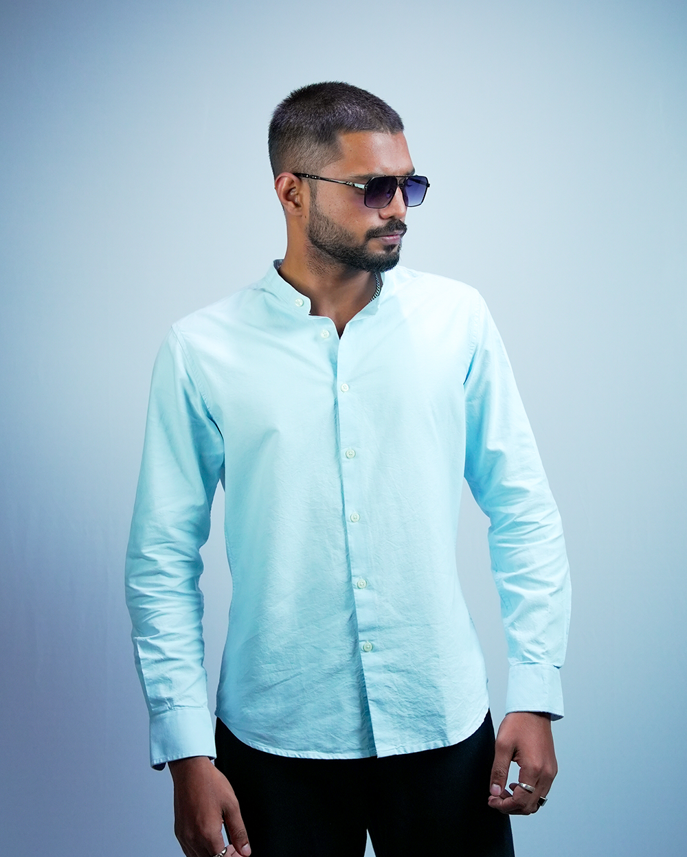 Sky Blue C-Collar Shirt for Men/Regular fit full Sleeve Plain Casual shirt