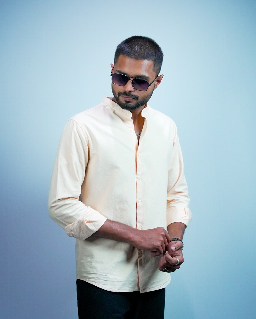 Soft Beige C-Collar Shirt for Men/Regular fit full Sleeve Plain Casual shirt