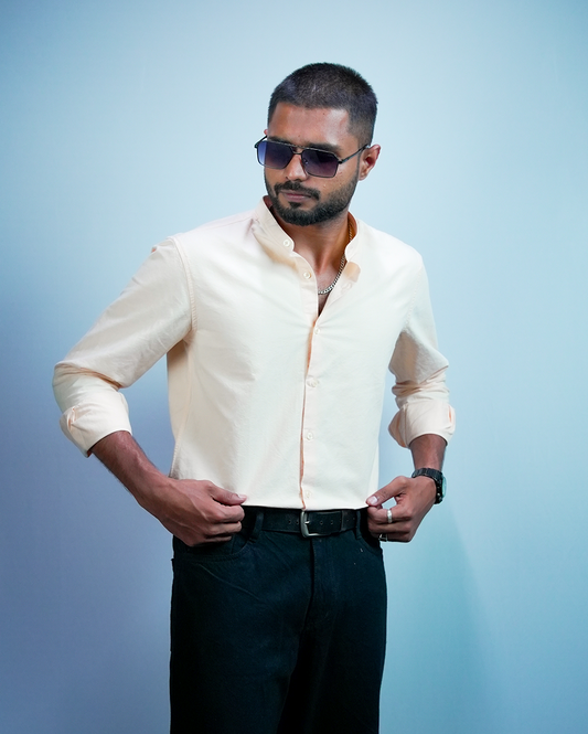 Soft Beige C-Collar Shirt for Men/Regular fit full Sleeve Plain Casual shirt