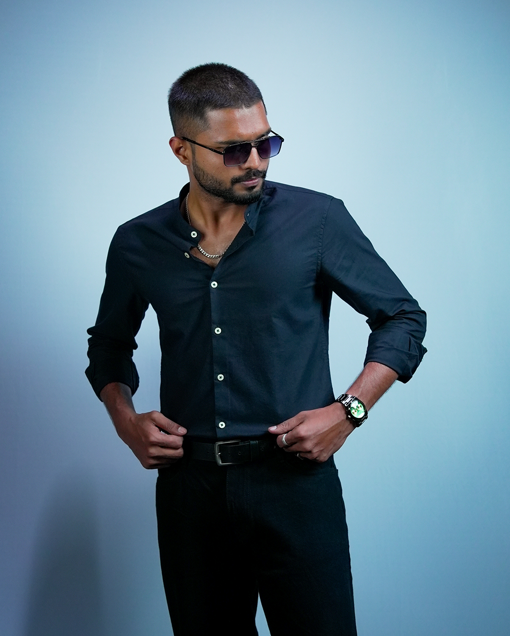 Black C-Collar Shirt for Men/Regular fit full Sleeve Plain Casual shirt