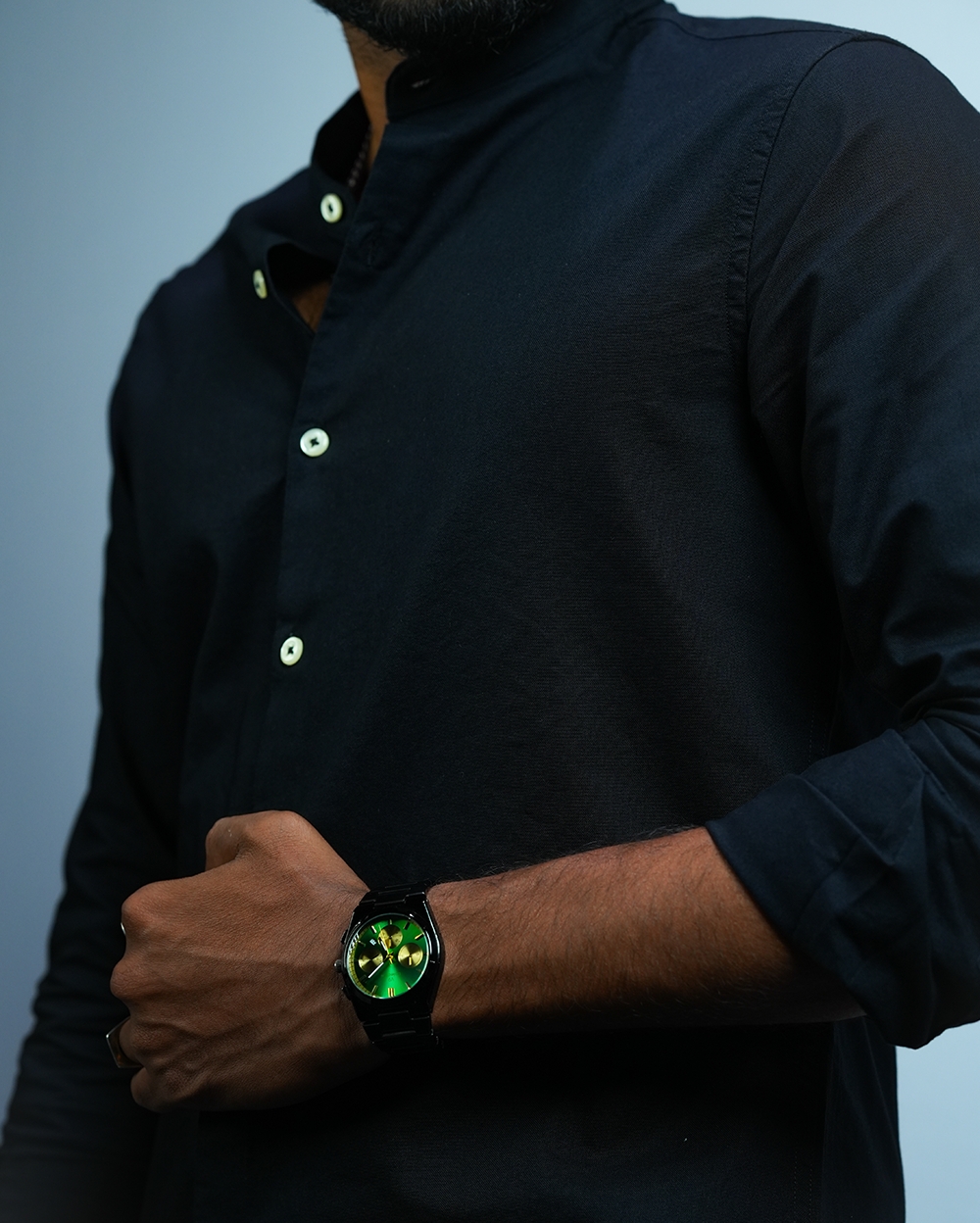 Black C-Collar Shirt for Men/Regular fit full Sleeve Plain Casual shirt