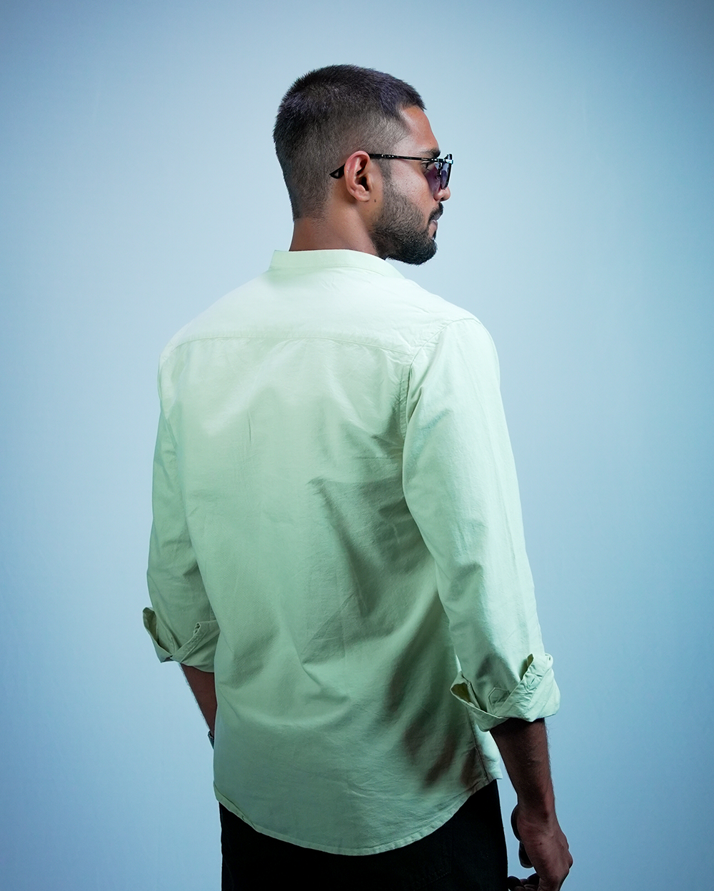 Green C-Collar Shirt for Men/Regular fit full Sleeve Plain Casual shirt