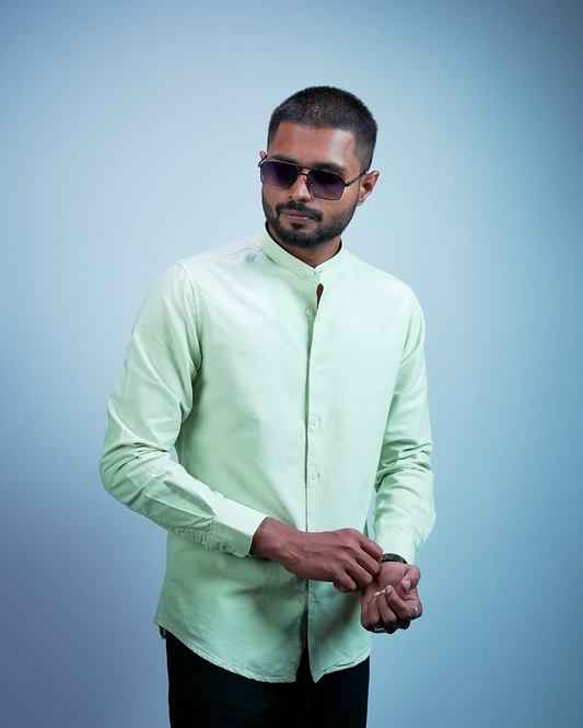 Green C-Collar Shirt for Men/Regular fit full Sleeve Plain Casual shirt