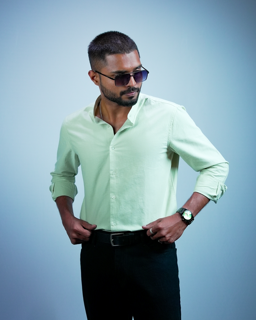 Green C-Collar Shirt for Men/Regular fit full Sleeve Plain Casual shirt