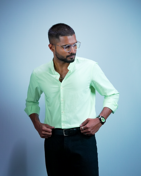 Light Green C-Collar Shirt for Men/Regular fit full Sleeve Plain Casual shirt