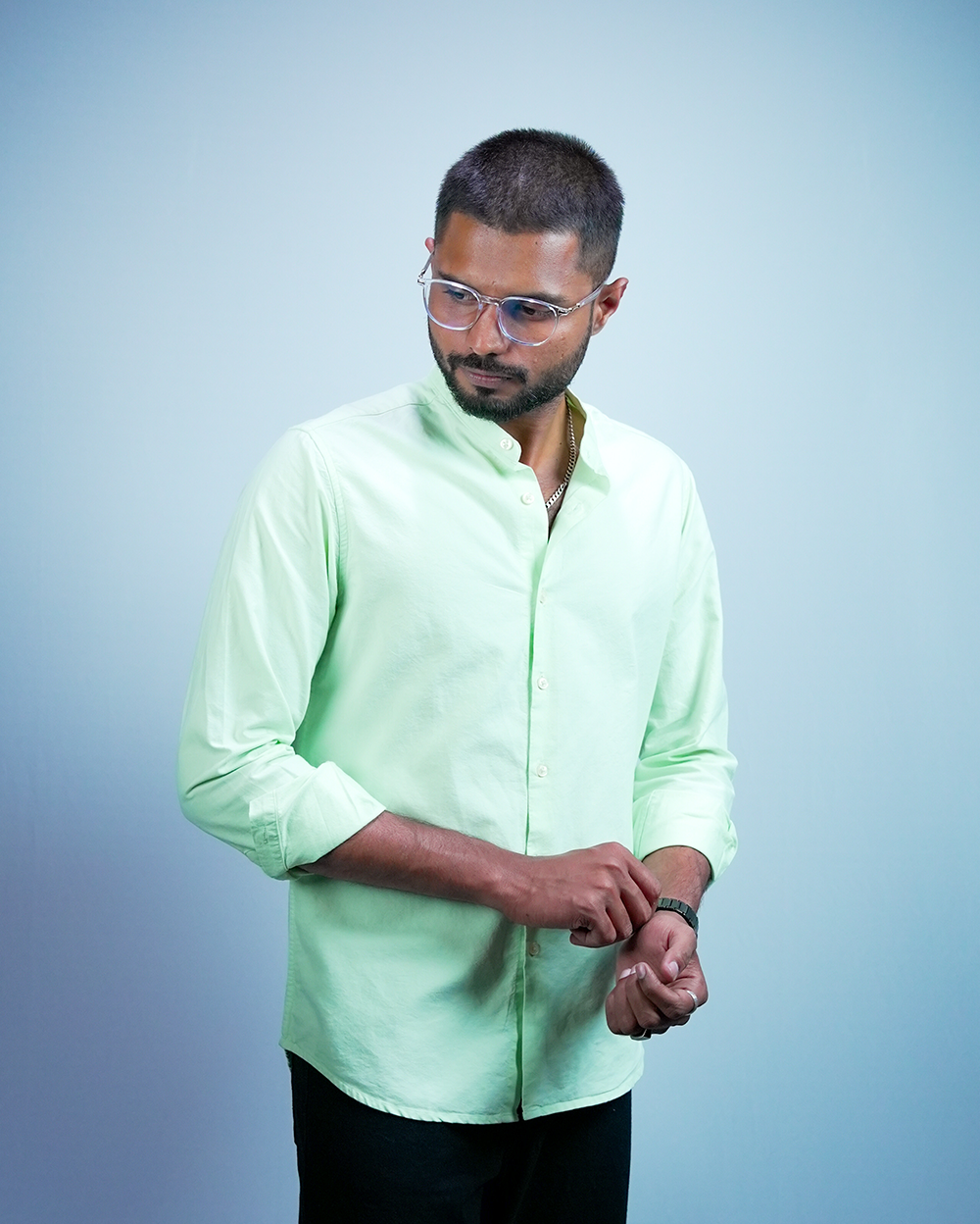 Light Green C-Collar Shirt for Men/Regular fit full Sleeve Plain Casual shirt