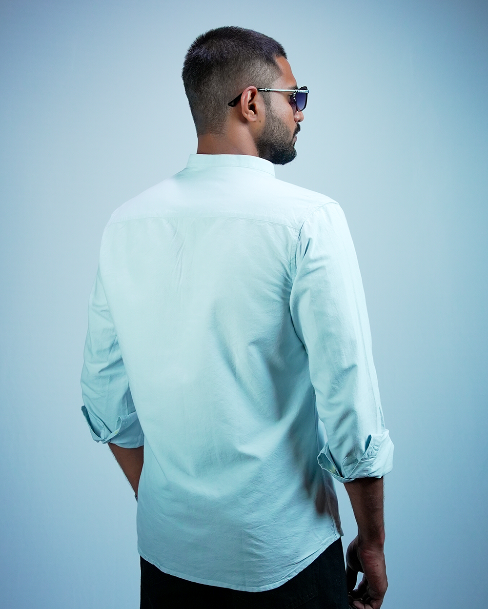 Light Blue C-Collar Shirt for Men/Regular fit full Sleeve Plain Casual shirt