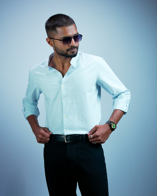 Light Blue C-Collar Shirt for Men/Regular fit full Sleeve Plain Casual shirt