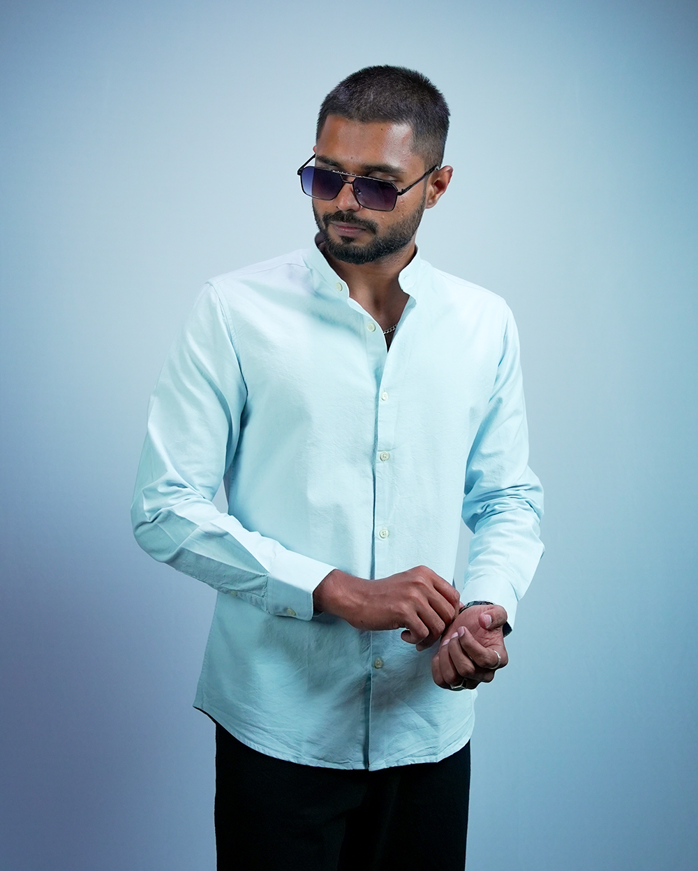 Light Blue C-Collar Shirt for Men/Regular fit full Sleeve Plain Casual shirt